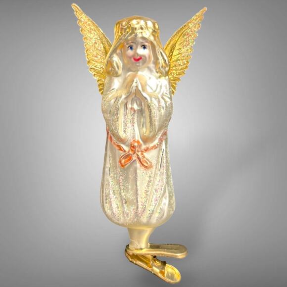 VTG Christopher Radko Rare Clip on Angel-Wings & Prayer Glass Christmas Ornament - Picture 1 of 8